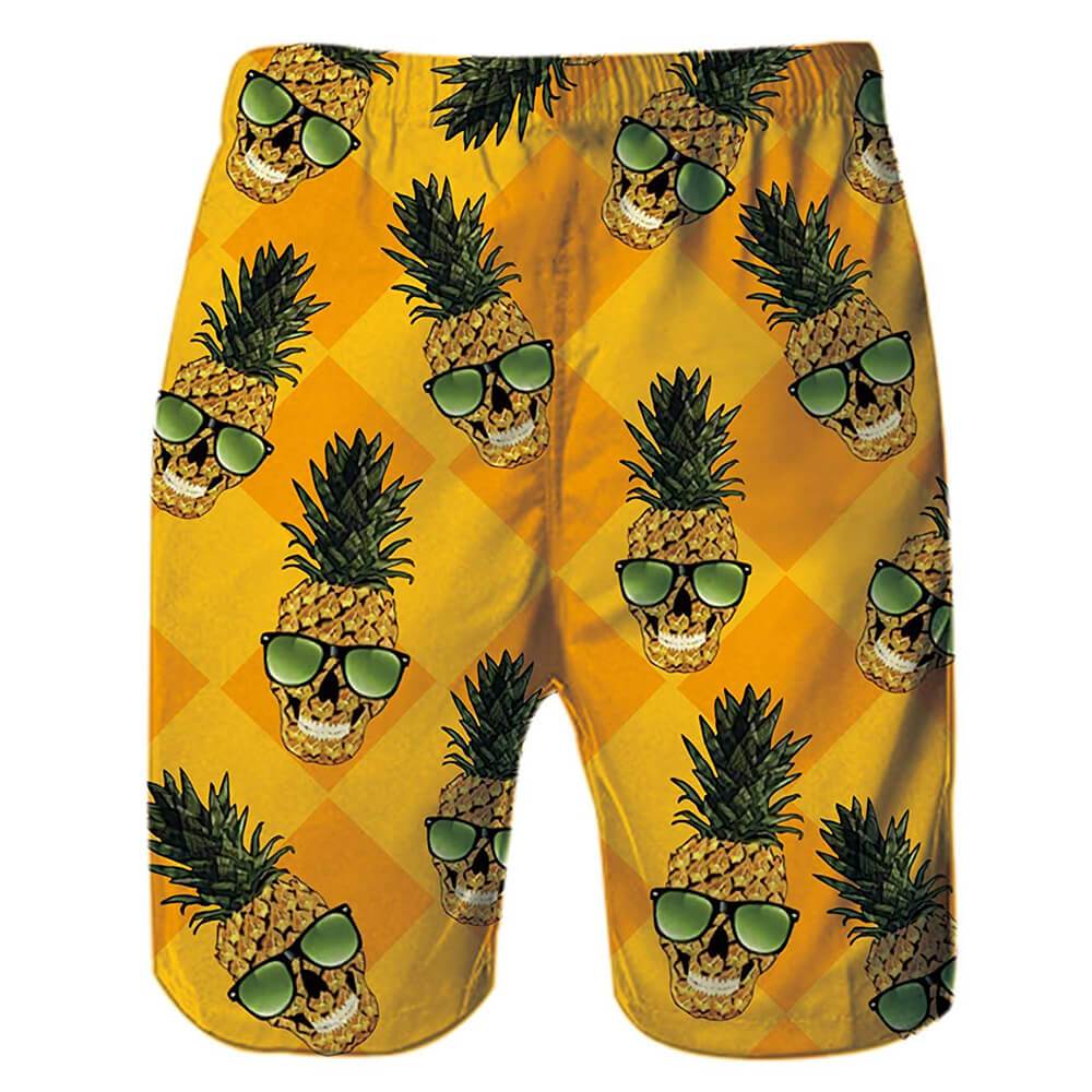 Glasses Skull Pineapple Yellow Funny Swim Trunks