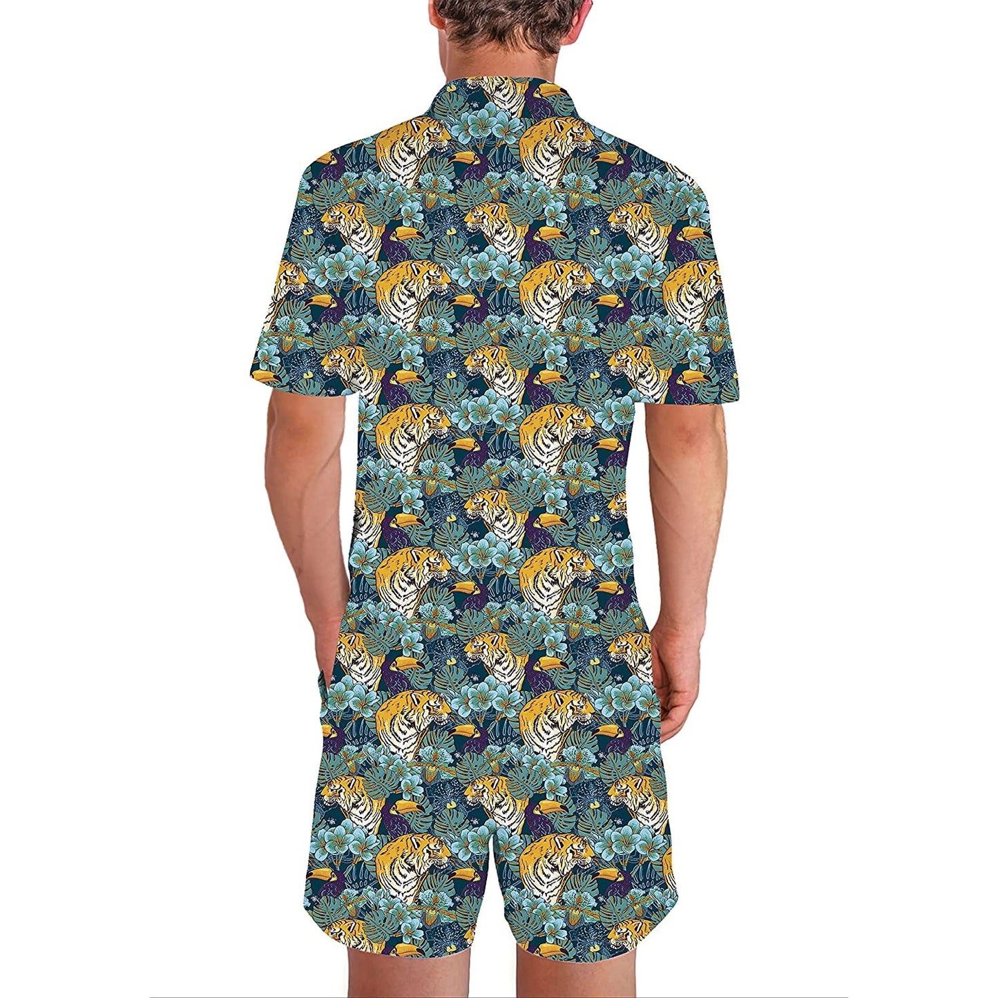 Tiger & Palm Leaf Prints Male Romper