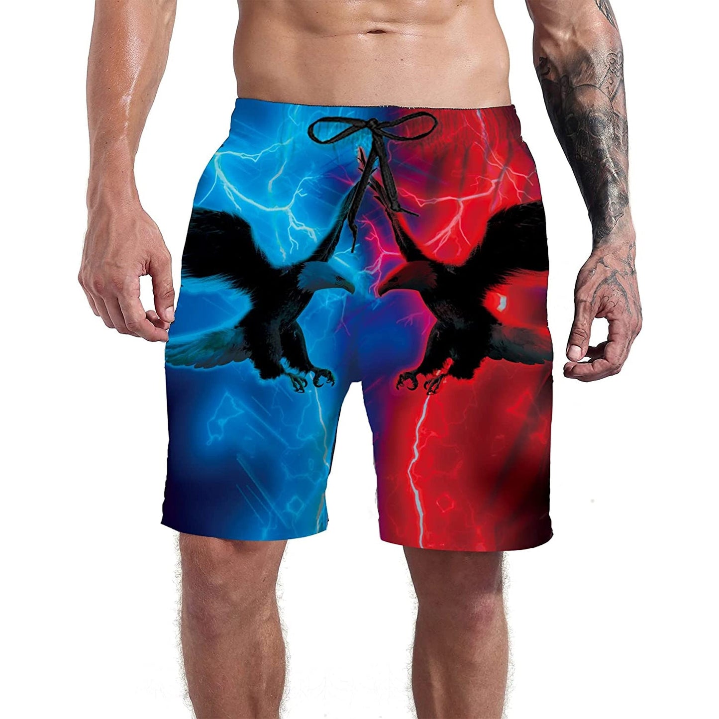 Blue & Red Hawk Funny Swim Trunks