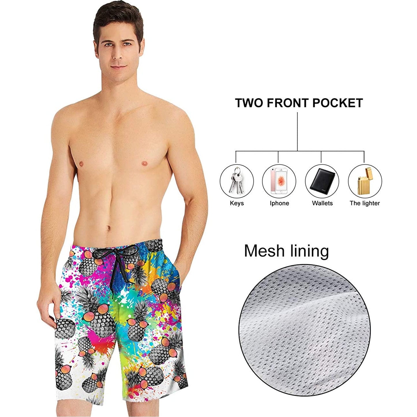 Sunglasses Pineapple Painting Funny Swim Trunks