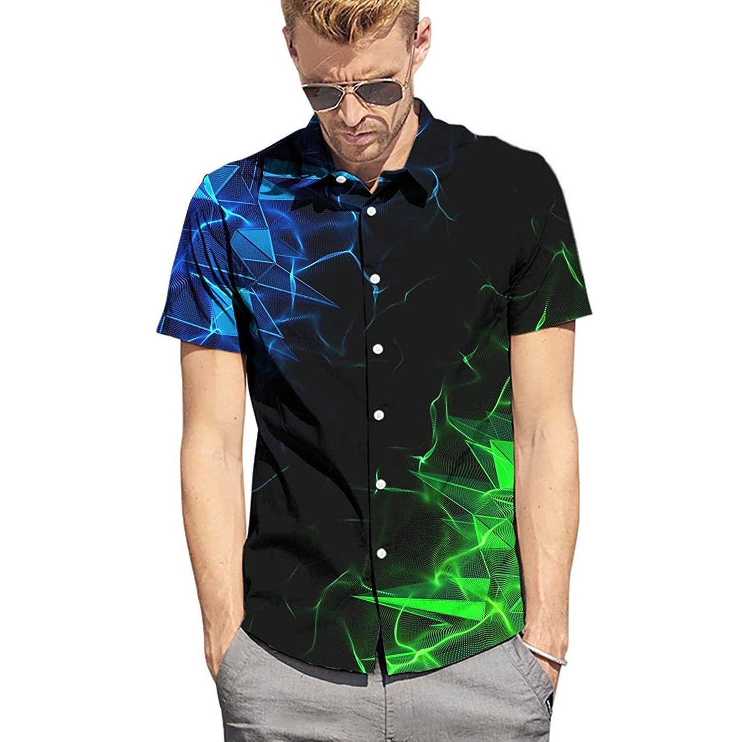 Green & Blue Geometry Funny Hawaiian Shirt