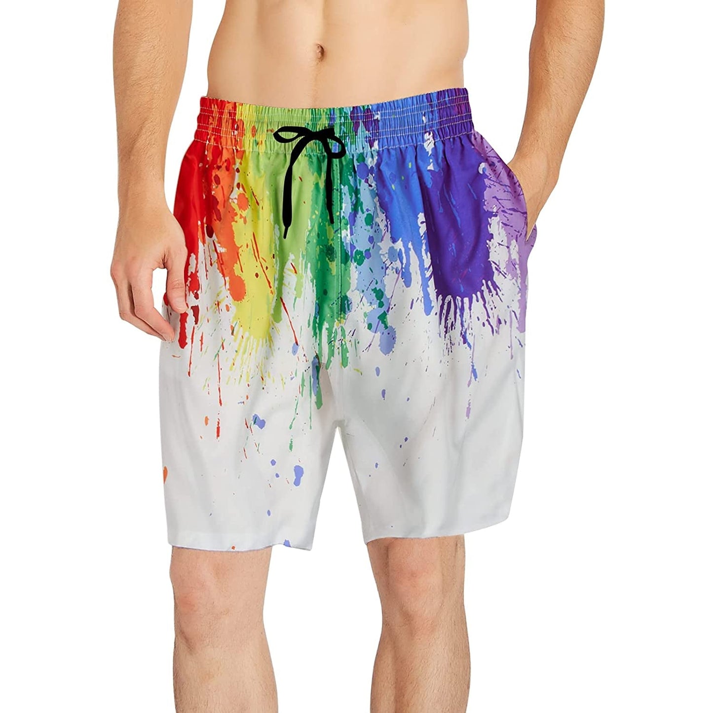 Paint Splatter White Funny Swim Trunks
