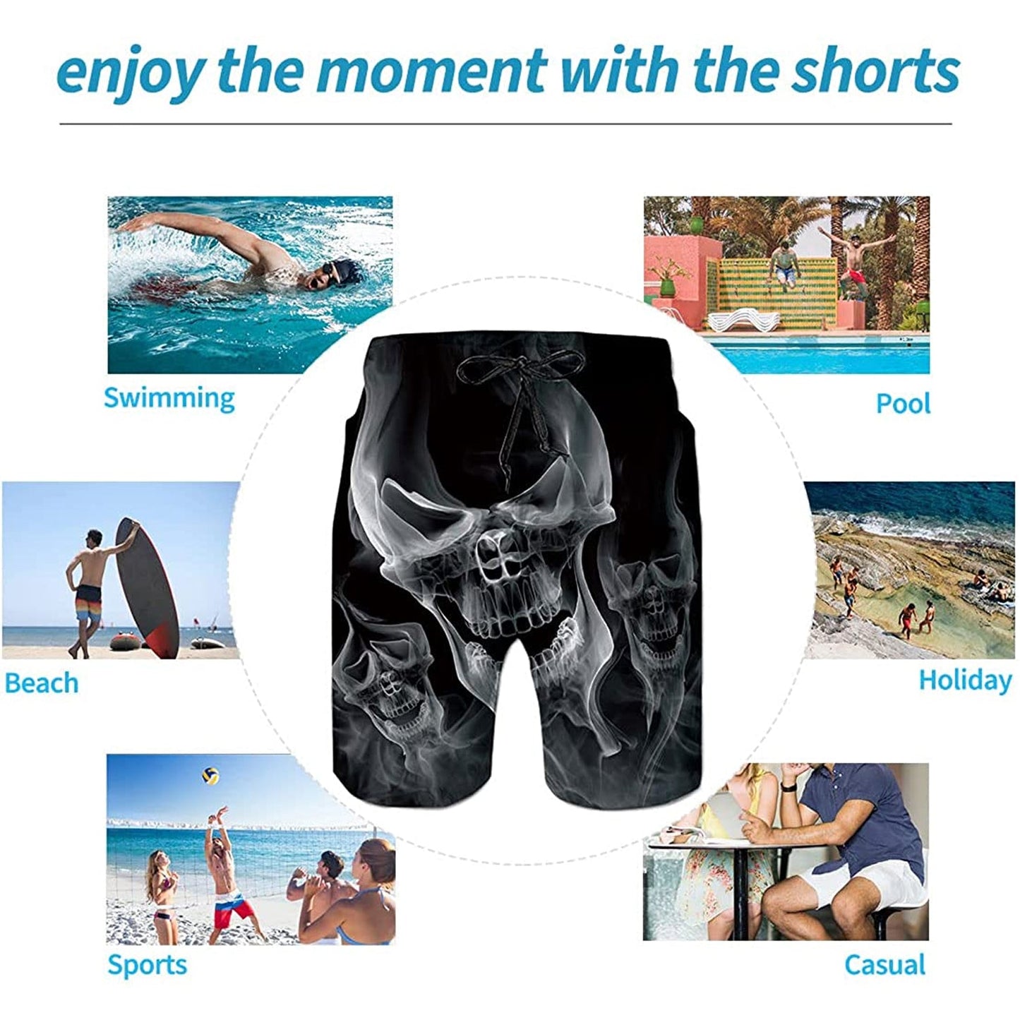 Smoke Skull Funny Swim Trunks