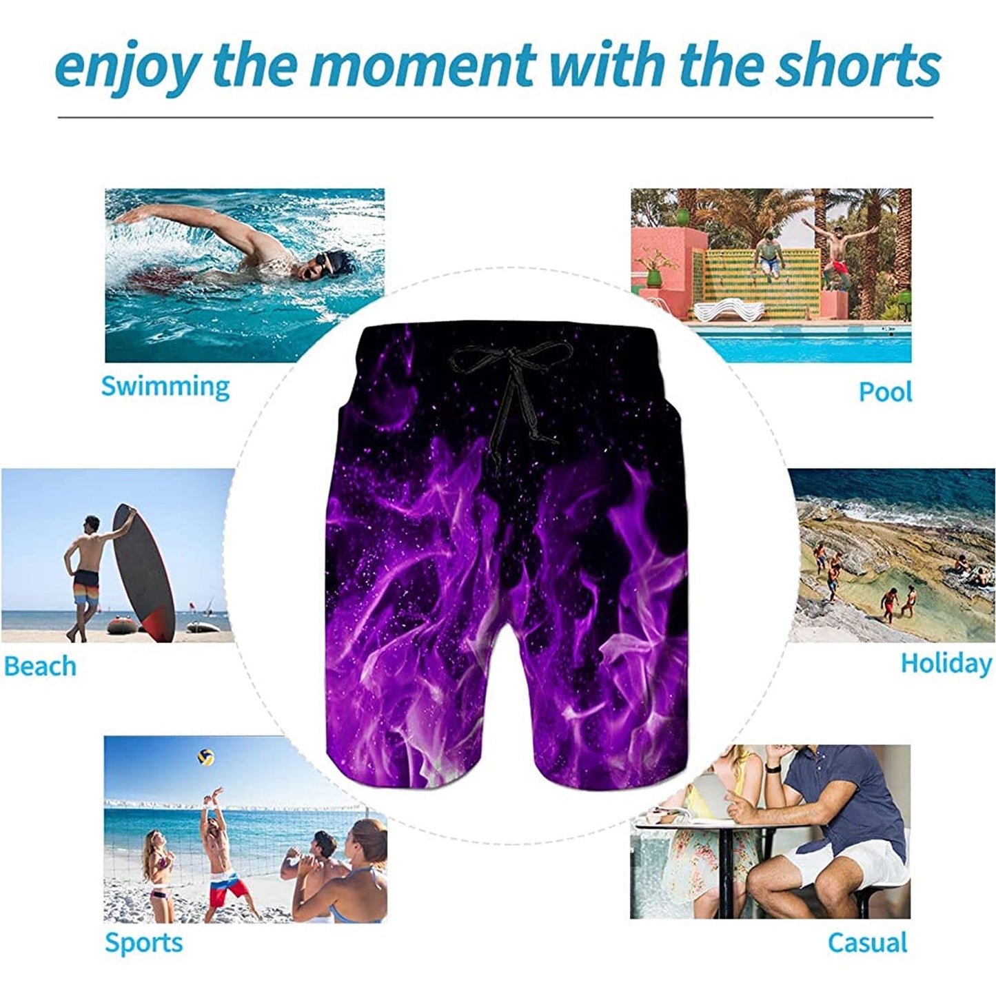 Purple Fire Flame Funny Swim Trunks