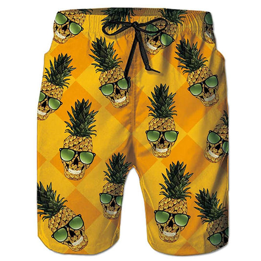 Glasses Skull Pineapple Yellow Funny Swim Trunks