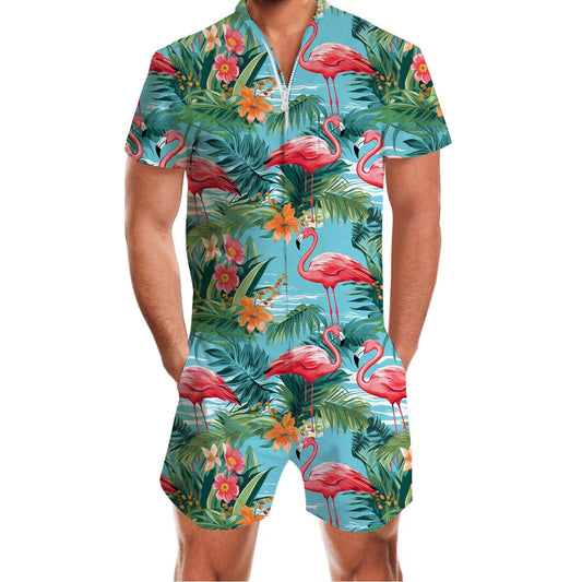 Pink Flamingo Leaf Funny Men Romper