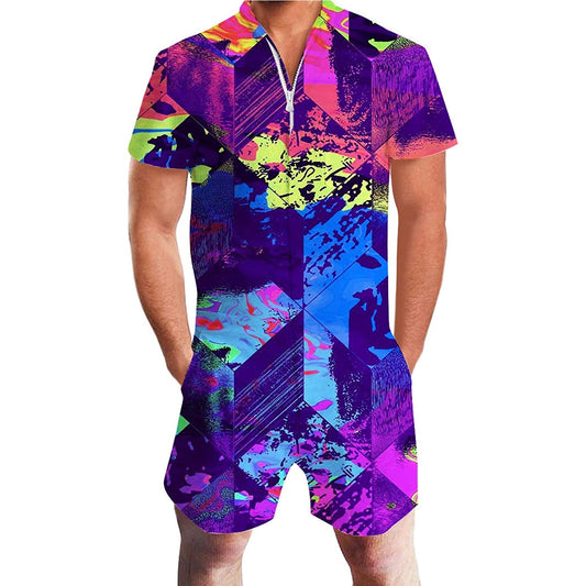 Blue Geometry Men Romper