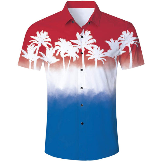 Red & Blue Palm Tree Funny Button Up Shirt