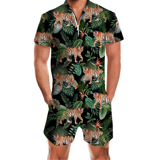 Palm Leaf Tiger Funny Male Romper