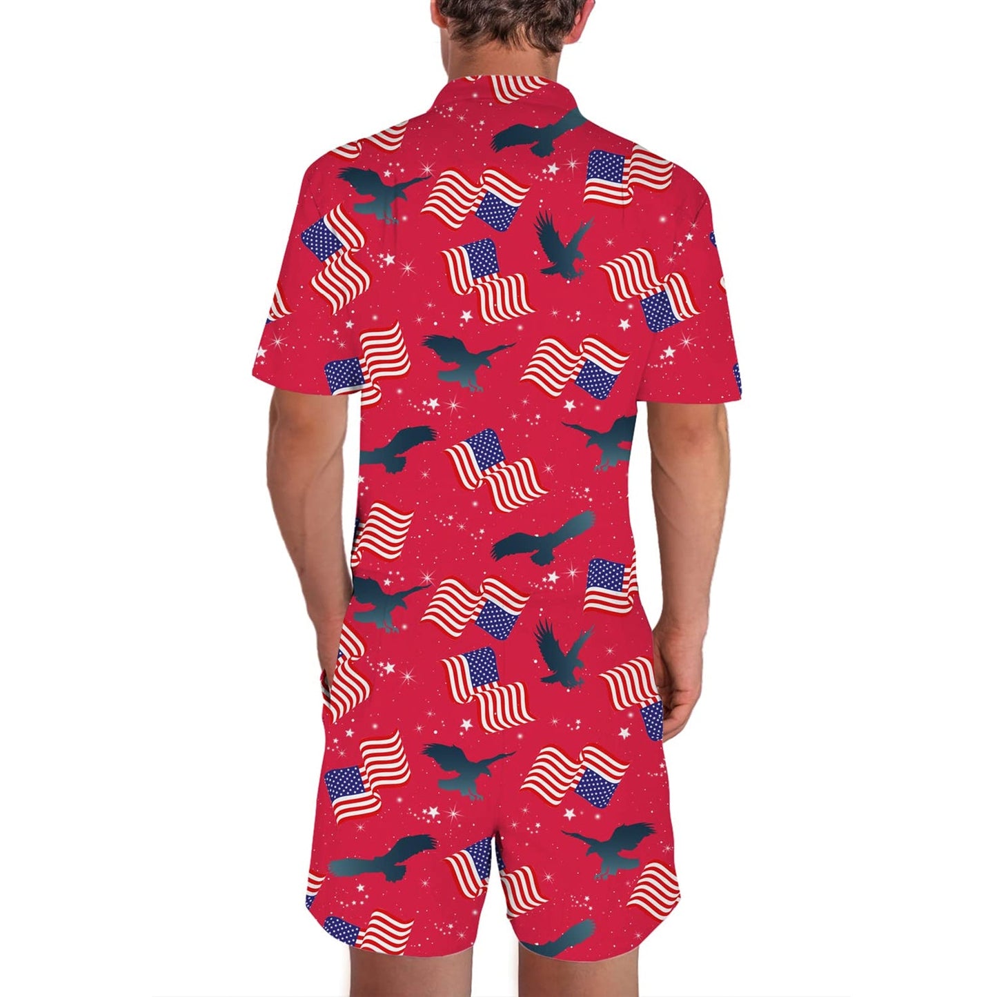 Red American Flag Funny Men Romper