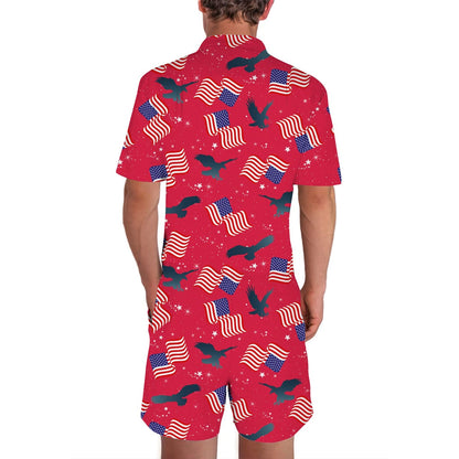 Red American Flag Funny Men Romper