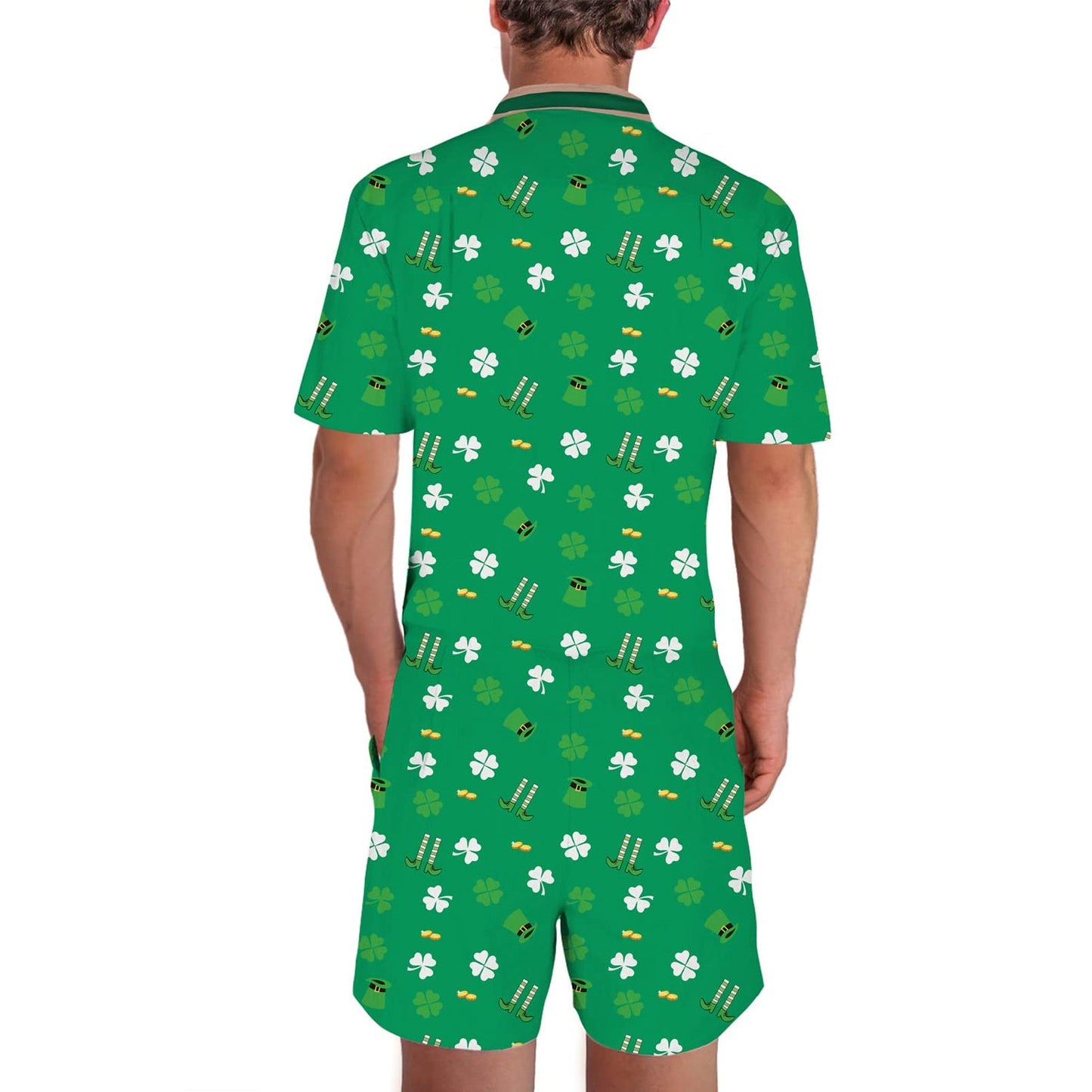 St. Patrick's Day Clover Bare Muscle Tuxedo Male Romper