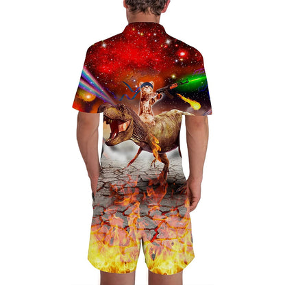 Gun Cat Riding Dinosaur Red Men Romper