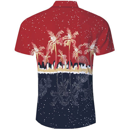 Red & Navy Palm Tree Funny Button Up Shirt