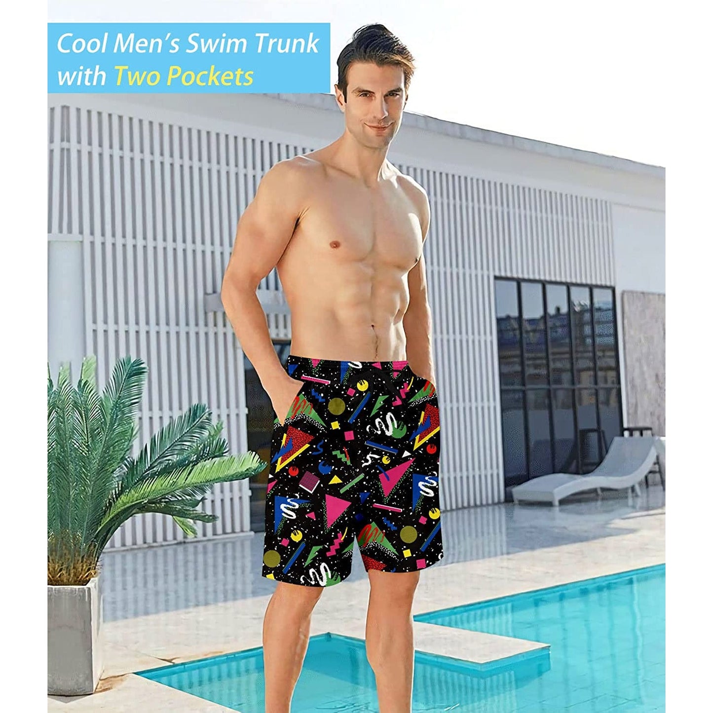 80s Black Funny Swim Trunks