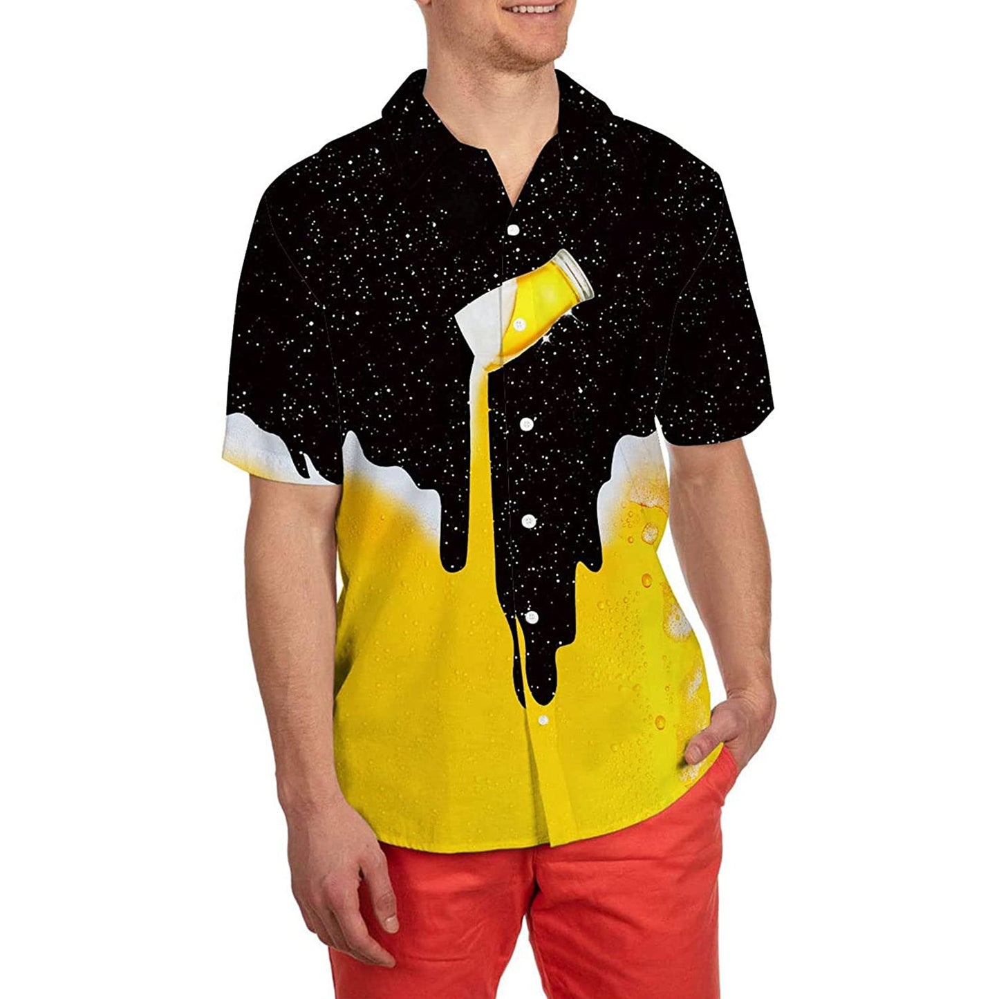 Galaxy Pouring Beer Funny Hawaiian Shirt