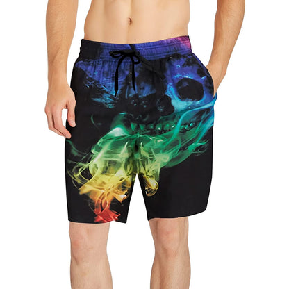 Colorful Smoke Skull Funny Swim Trunks