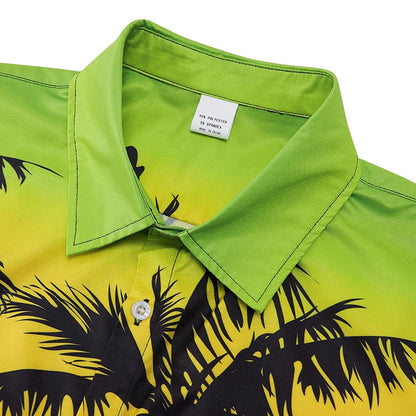 Yellow Sunset Palm Tree Funny Button Up Shirt