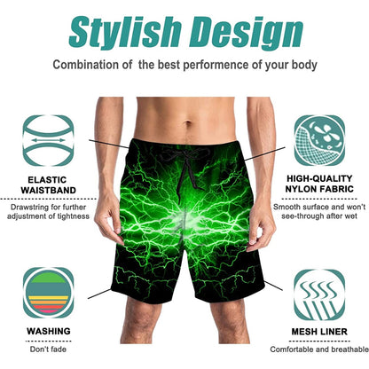 Green Lightning Funny Swim Trunks