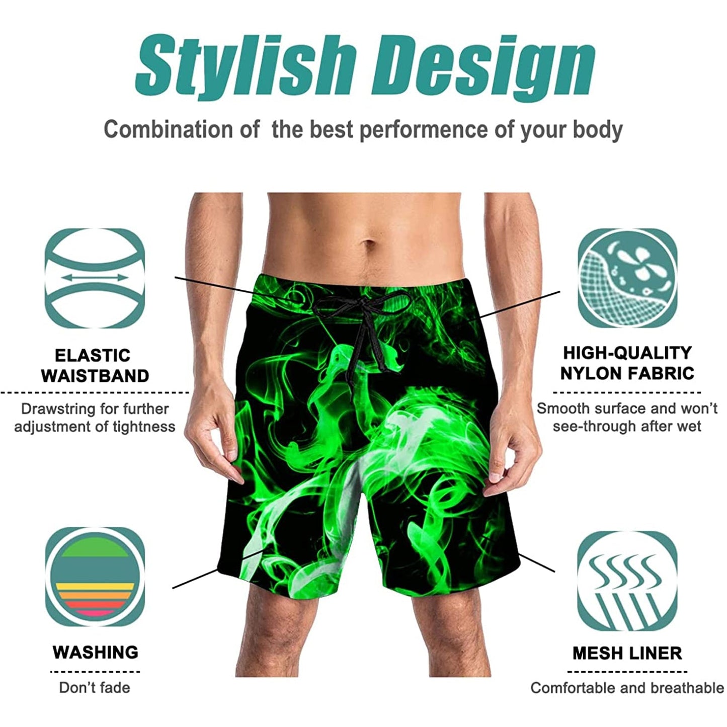 Green Smoke Funny Swim Trunks