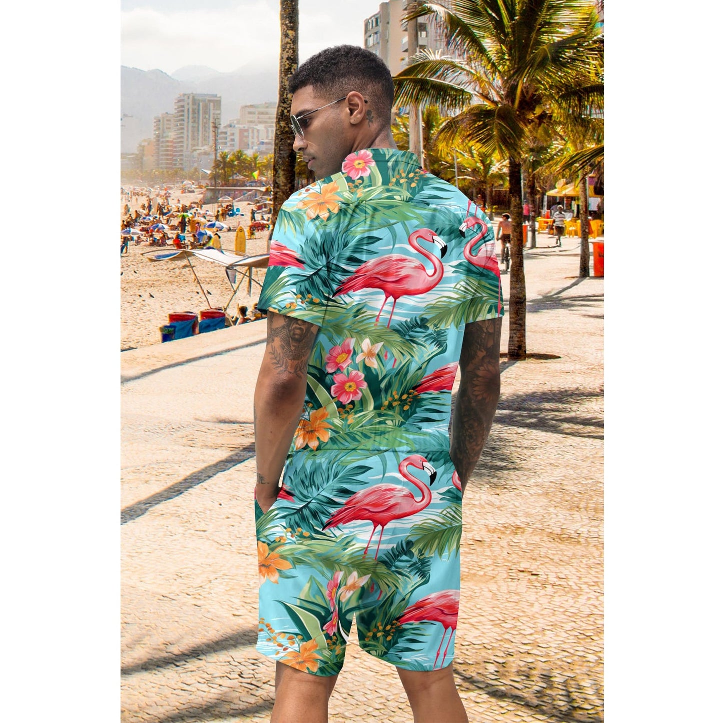 Pink Flamingo Leaf Funny Men Romper