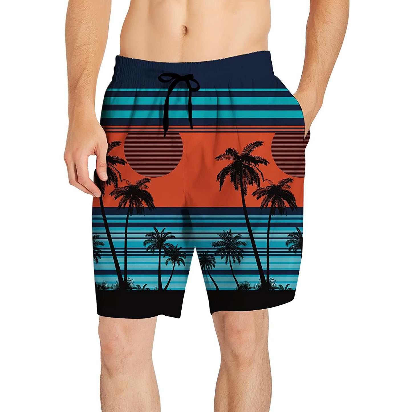 Sunset Palm Tree Funny Swim Trunks