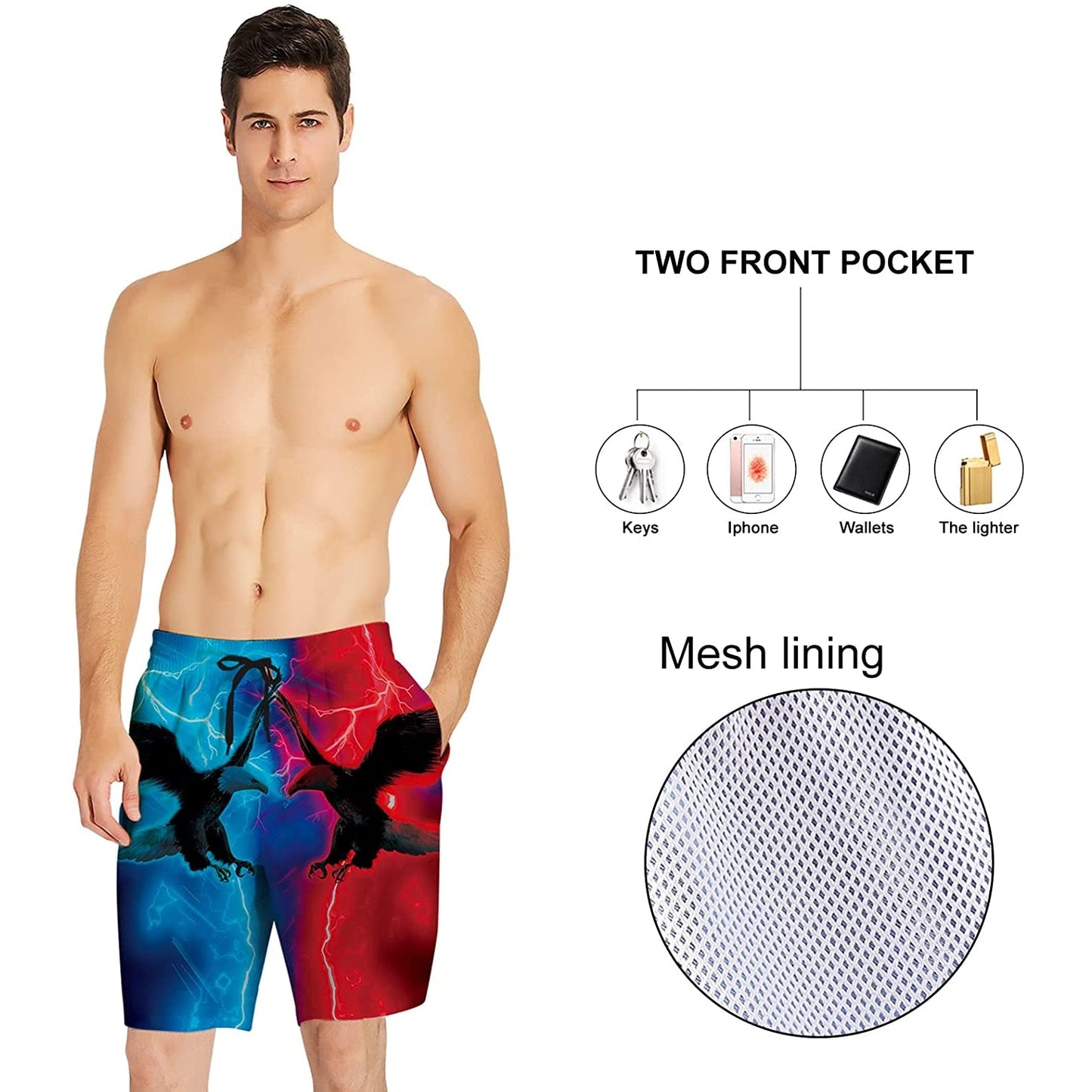 Blue & Red Hawk Funny Swim Trunks