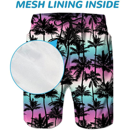 Pink & Blue Palm Tree Funny Swim Trunks
