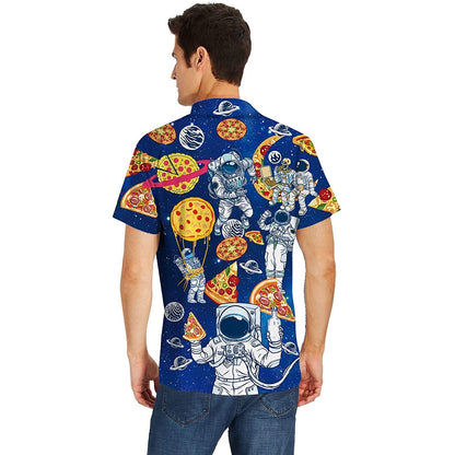 Astronaut Pizza Funny Button Up Shirt