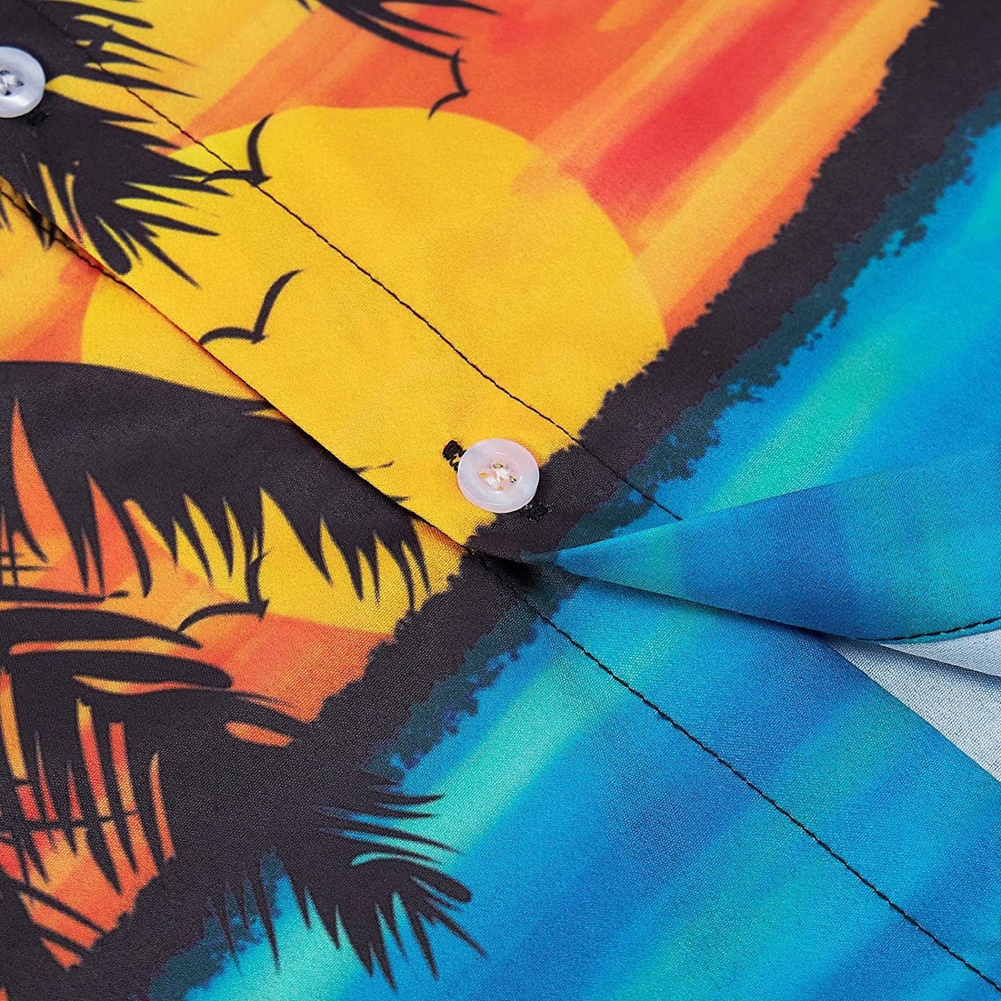 Yellow Sunset Palm Tree Funny Button Up Shirt