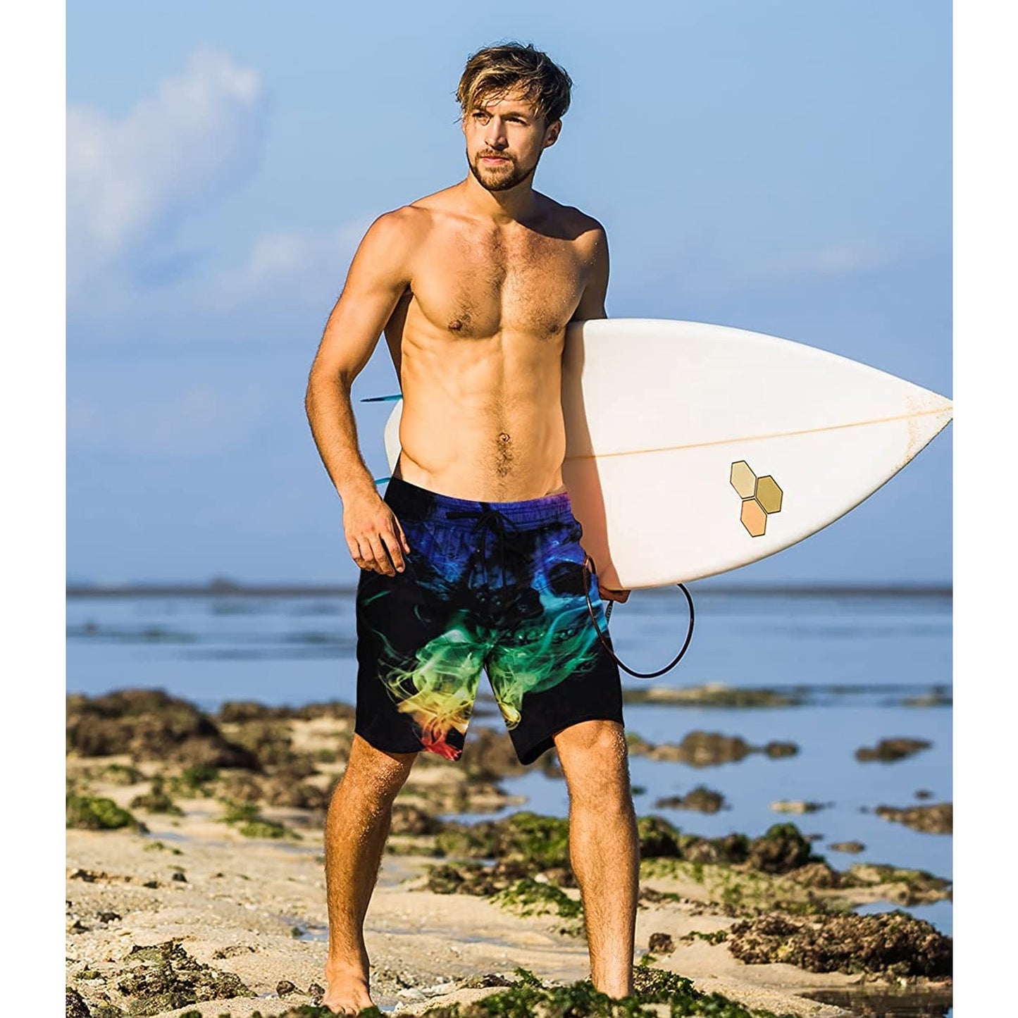 Colorful Smoke Skull Funny Swim Trunks