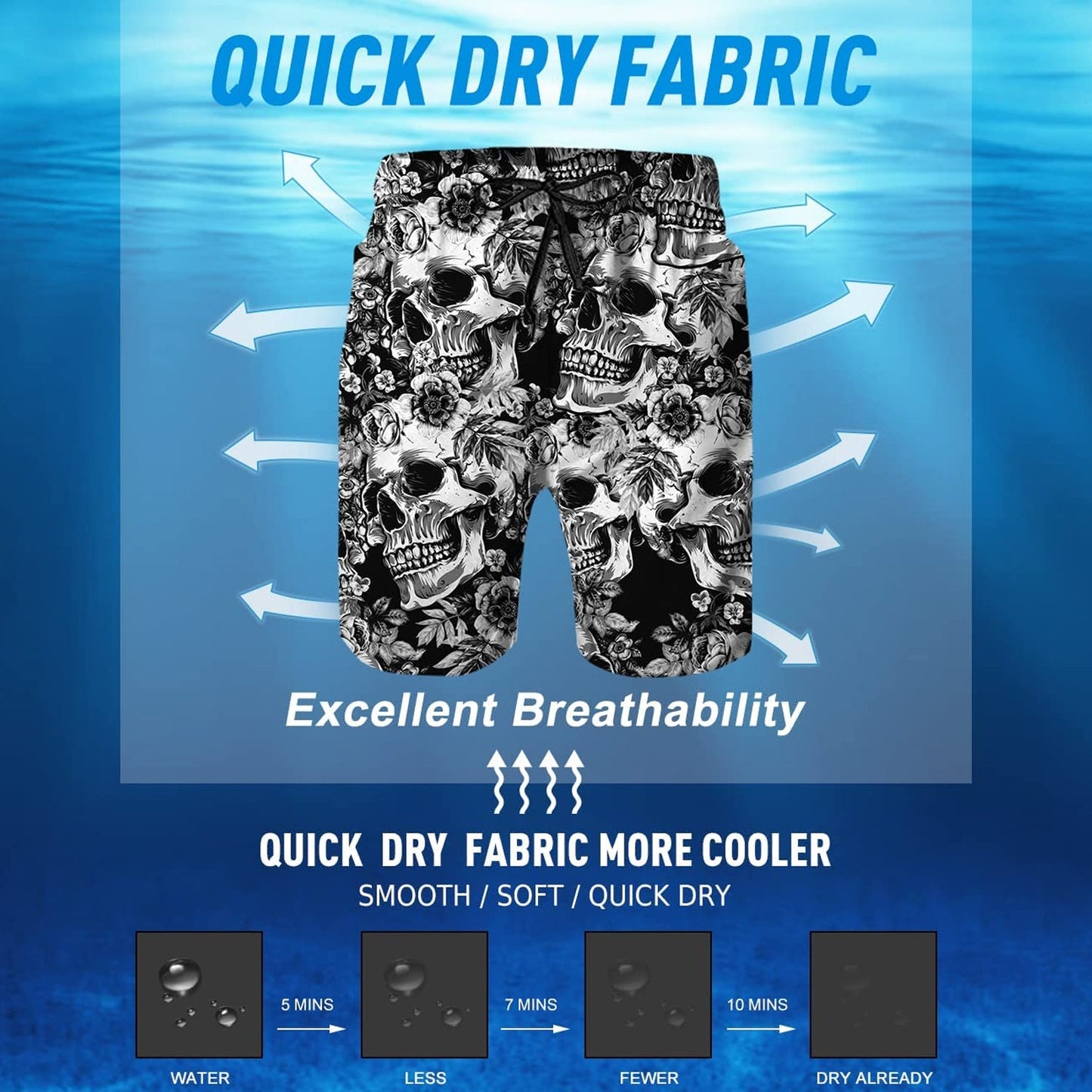Flowers Skull Funny Swim Trunks