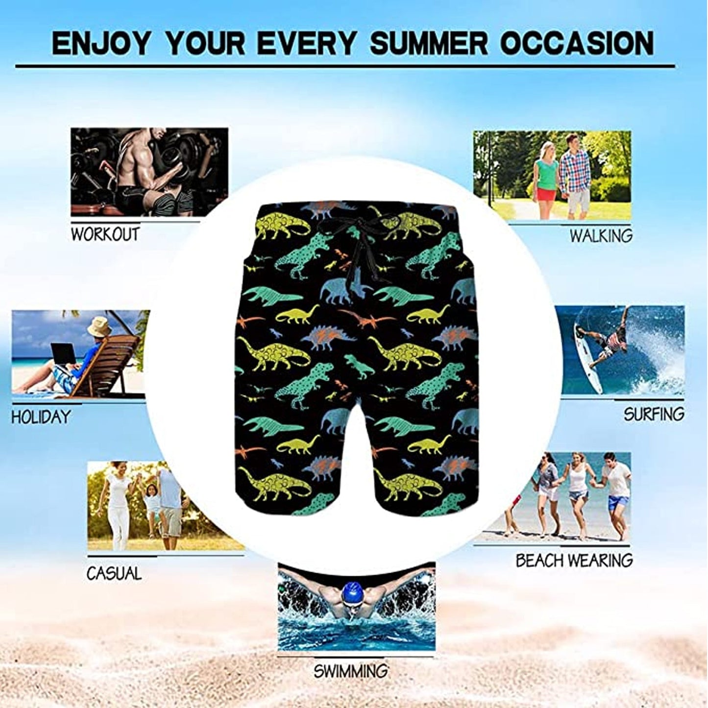 Dinosaur Funny Swim Trunks