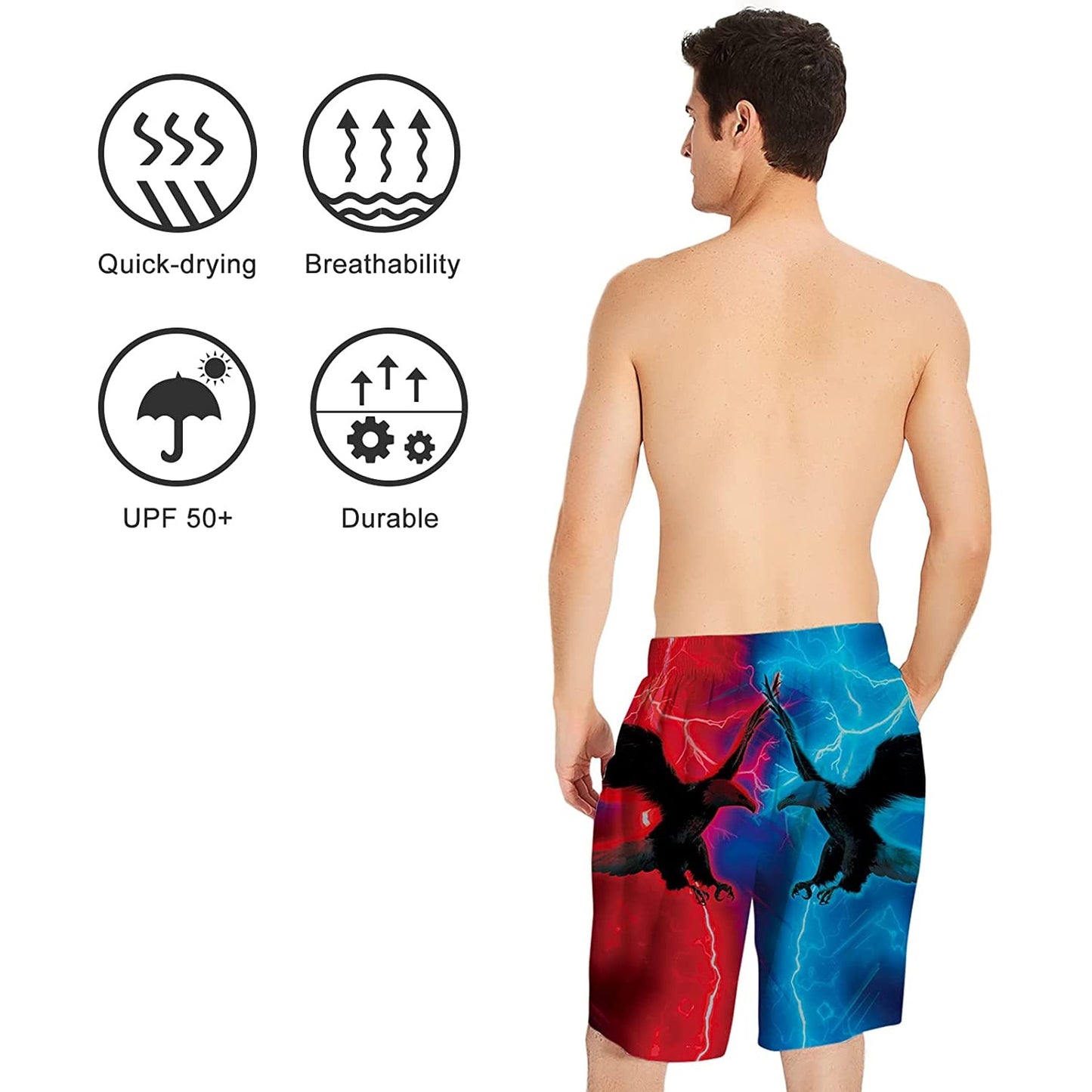 Blue & Red Hawk Funny Swim Trunks