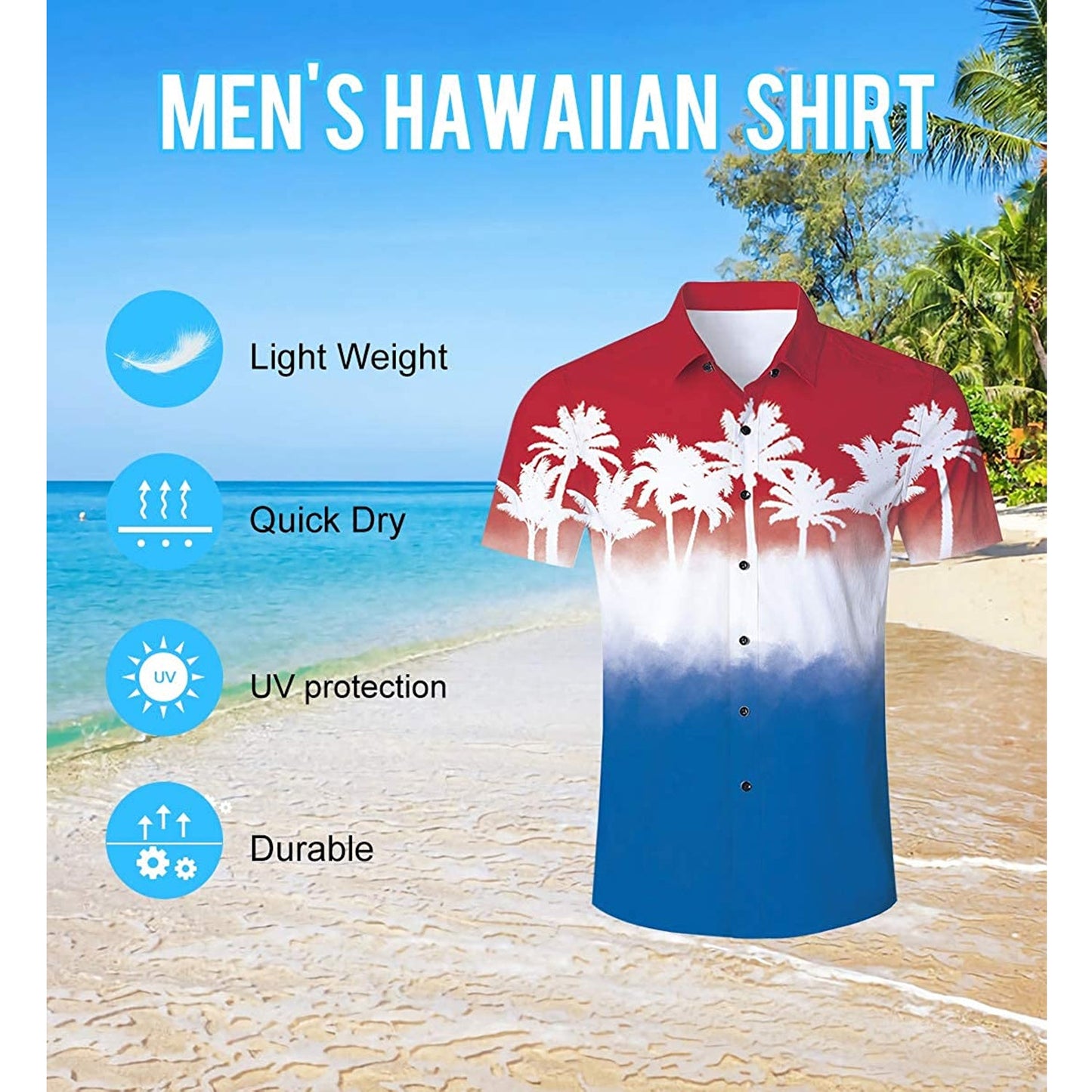 Red & Blue Palm Tree Funny Button Up Shirt