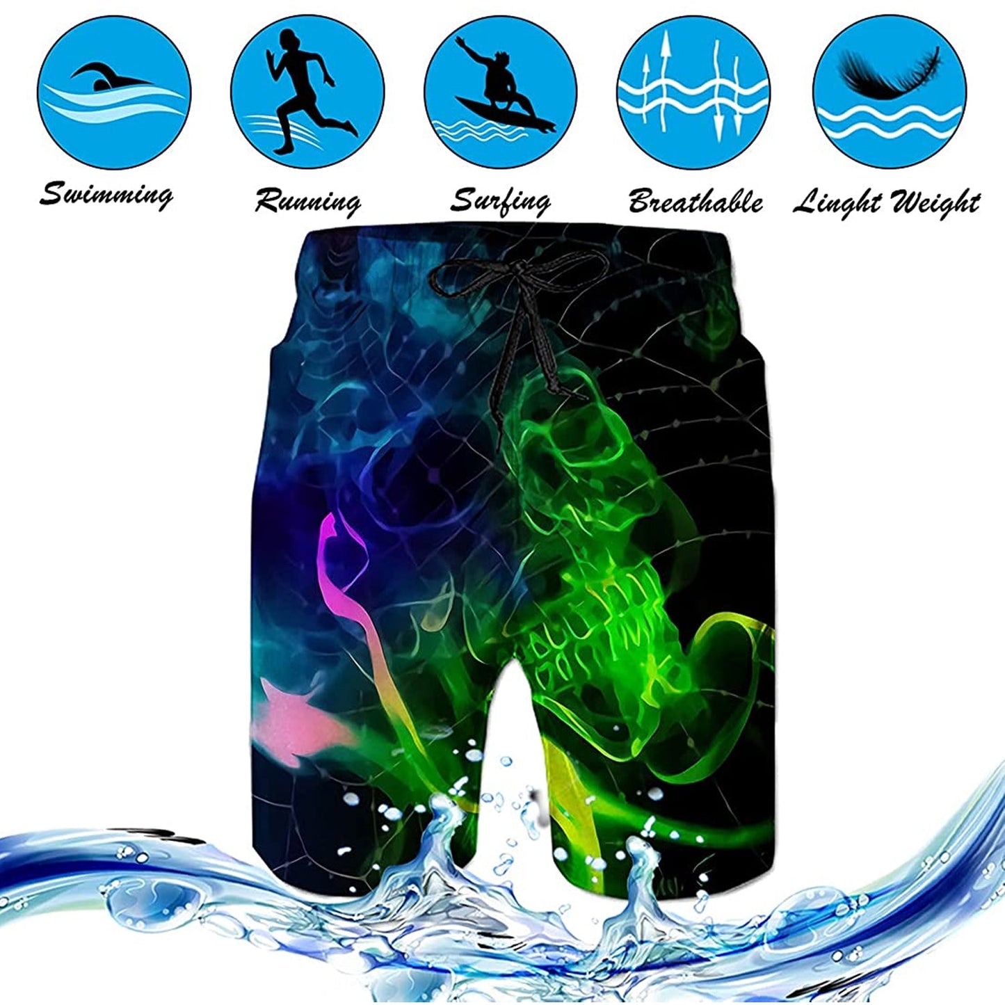 Colorful Smoke Skull Funny Swim Trunks
