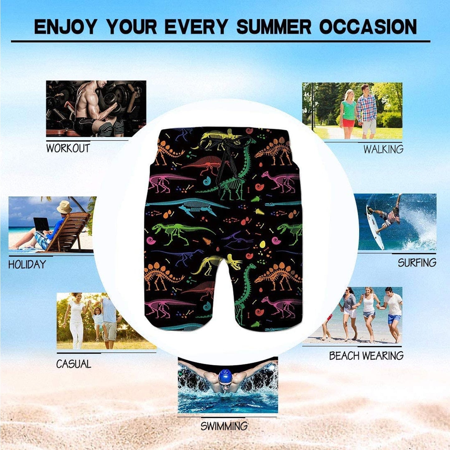 Dinosaur Funny Swim Trunks
