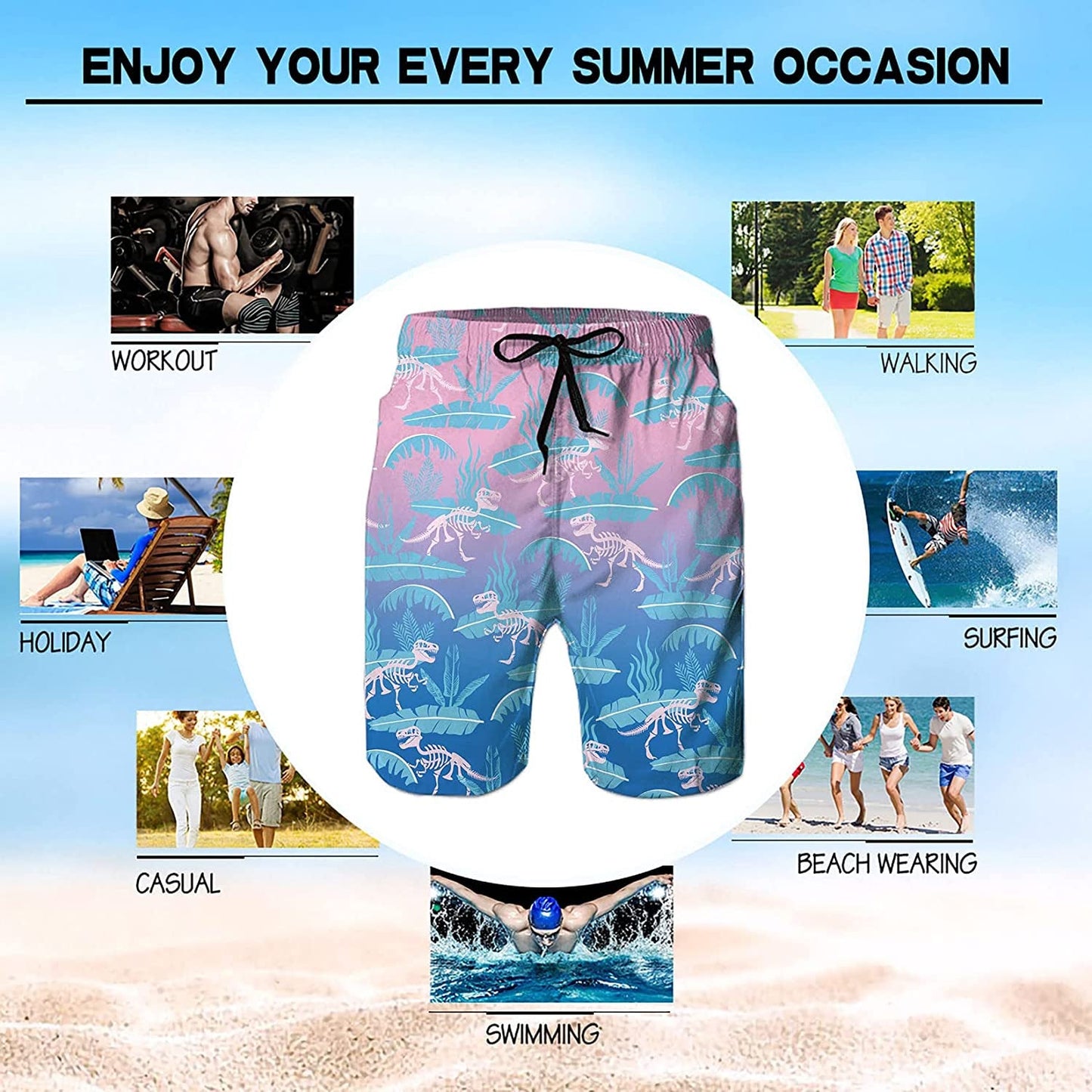 Dinosaur Fossil Funny Swim Trunks