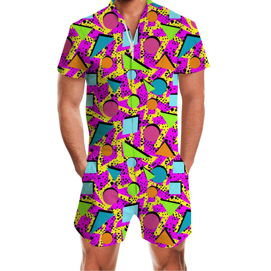 80S Retro Purple Funny Men Romper